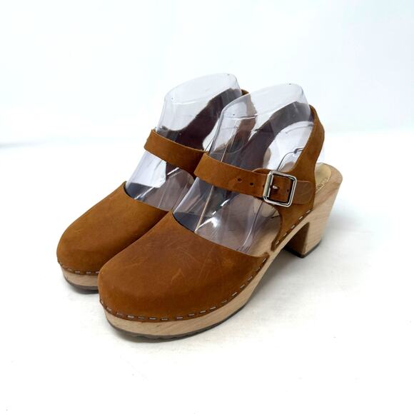 Lotta’s from Stockholm Clogs Size 37 Brown Leather Wood Heel Mary Jane Shoes - Picture 1 of 16